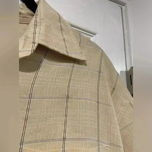 NWT Geoffrey Beene Men’s Beige Plaid Short Sleeve Collared Button Down Size 16 - Picture 7 of 12